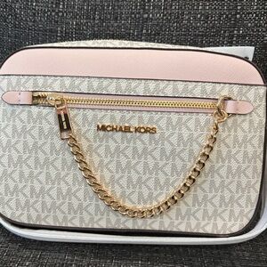 Michael Kors Cream and Pink Crossbody Bag